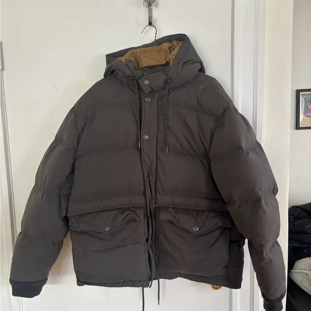 Faherty Dark Brown Hooded Puffer Jacket - Expedition Down Parka - Picture 1 of 5